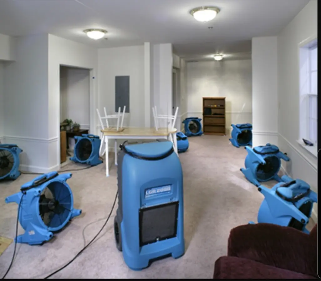 Air movers and dehumidifier setup for Water Damage Restoration in Ringwood